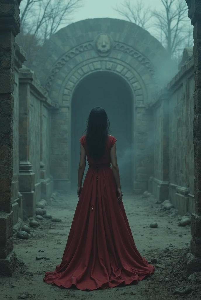 Justice for rape victim concept image, realistic, gothic, dark, indian judiciary system failed, red.