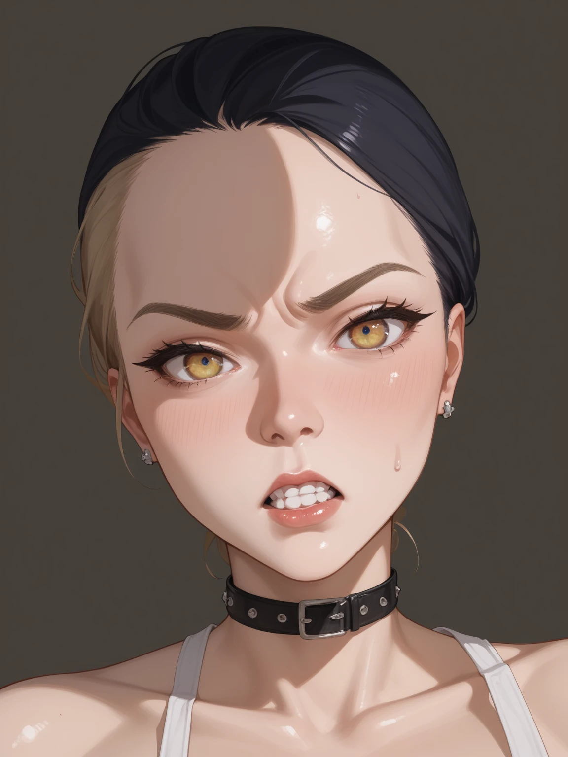 a close up of a woman with a fake face and a fake nose, angry look, beautiful grumpy girl, angry looking, crazy expression, angry expression, funny face, angry face, an angry expression, frowning expression, pouting, stern expression, very angry expression, pouty face, frowning, very angry, confused facial expression