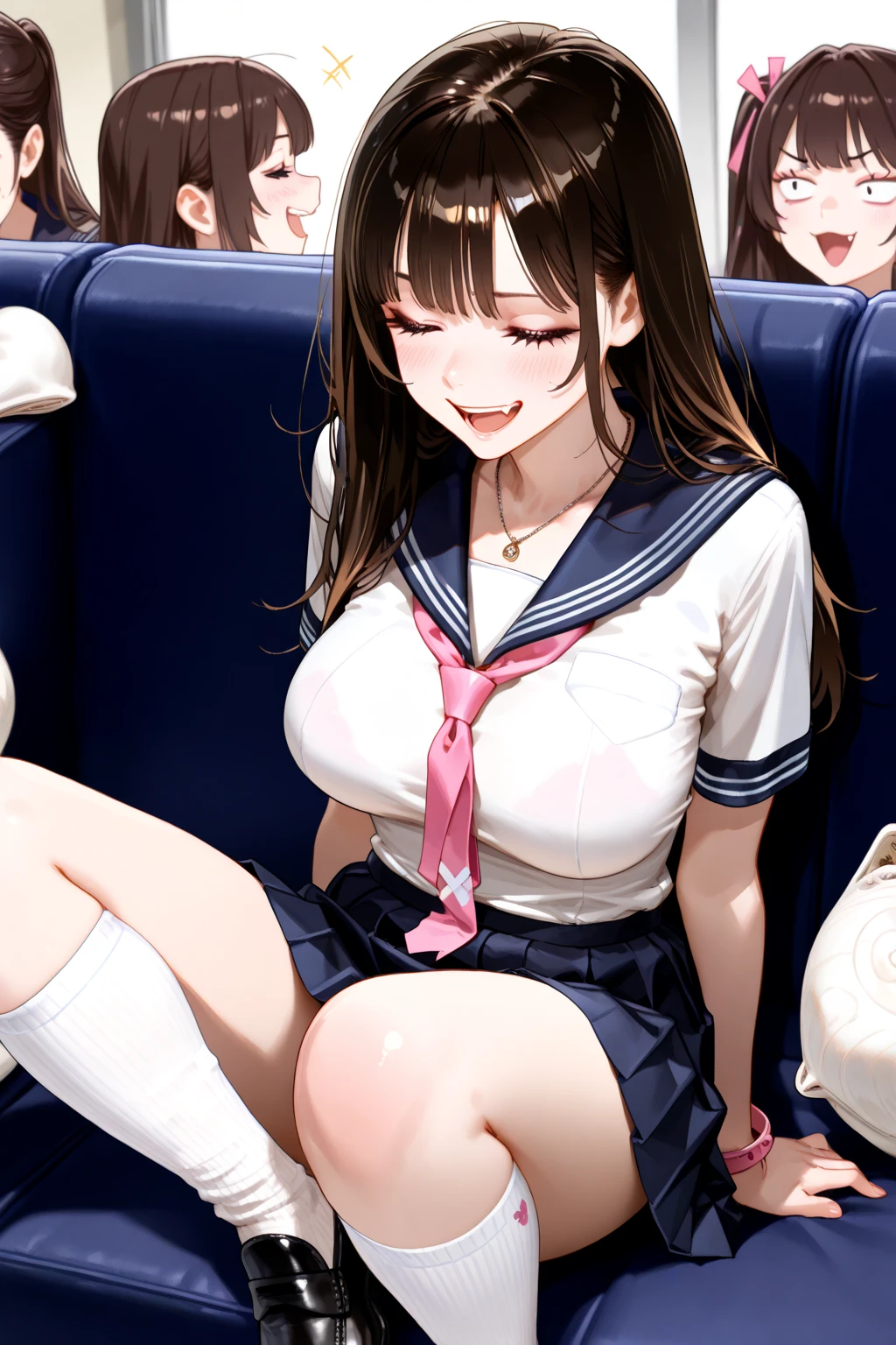 intercourse with a man, vaginal penis, doggystyle, pussy juice stain, leg up, (1man and 1girl,having sex:2),1penis,standing doggy, hug from behind,hentai breast grab, misaligned bra, arched back, (crowded train:1.4), train interior, dynamic pose, Dynamic hand movements, (breast grab:1.3), man's arm grabbing a girl's tits, (frying hands), (floating hands), (grabbing from behind), looking down, from below, (close contact:1.1), (cum:1.4), (cumdrip:1.2), facial, cum on face, white liquid, (best quality:1.1), (masterpiece:1.0),black eyes, extremely detailed CG unity 8k wallpaper, (photorealistic:1.2), complex 3d render ultra detailed of a beautiful porcelain profile face, vibrant details, break,(Open your mouth wide:1.4), blush, blush stickers, furrowed brow, grimace, screaming, pained face,closed eyes, Detailed lips, Detailed tongue, light brown hair, blonde hair, Huge twintails, Curl inside, Short hair, floating hair, (huge-breasted:1.2), nipples, long nipples, puffy nipples, small areolae,break,((See-through sailor uniform:1.5)),
checked skirt, skirt lift, (lifted by self:1.3), zettai ryouiki, showing pussy, (large amount of liquid spills from the crotch, Urine in the ground、 Peeing :1), (female ejaculation:1.5) ,female orgasm, (squirt love juice:2),