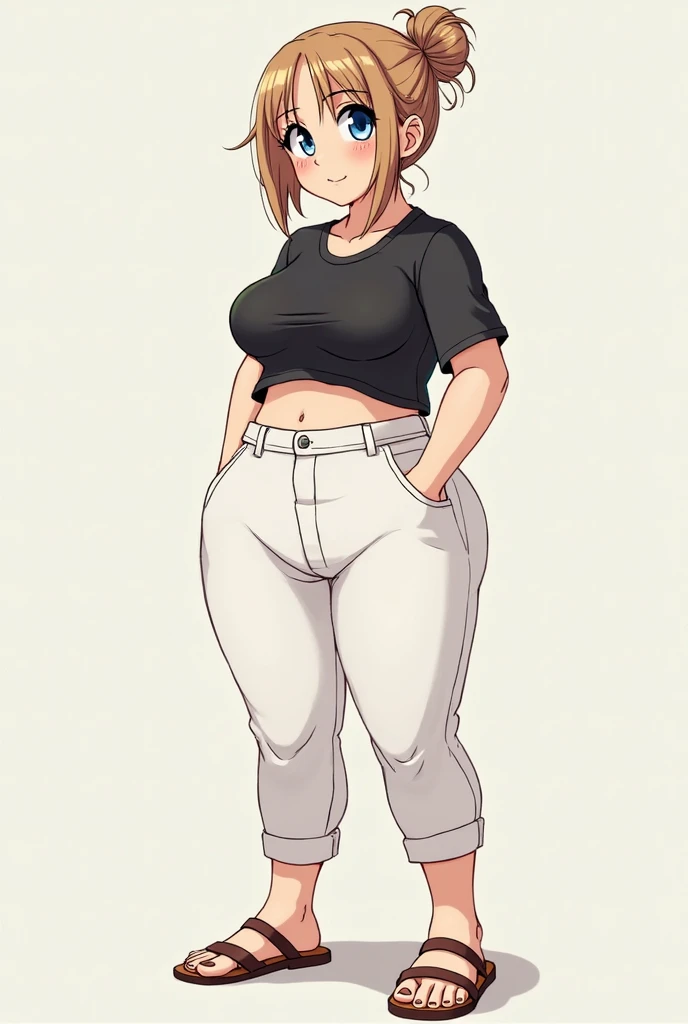 By bebebebebe, by lostgoose, by goonie-san, solo, female, standing, feline, (cat, American cat, detailed eyes), ((snout, hair)), chubby, (grey fur), light brown hair, wavy hair, dark blue eyes, big breasts, hands behind back, looking at viewer, English city, brown townhouses, standing in the city, high-waisted jeans, jacket, crop top, gucci