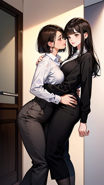 ((masterpiece)),(((highest quality))),((Reference Sheet, Character Design, in front, looking at the viewer , girl with glasses~ ~ side, Mr..々Hairstyle, Mr..々Performance, Facial Expressions)), 30-year-old girl have sex, Cute type, (curvy:1.4), (normal ass:1.4), Realistic buttocks, Big Breasts, big , thick thighs, Long legs, It's not a big deal, ((High quality fabric, nude, no panties, topless, stockings)), ((kiss a man:1.0)) ((girl having sex)) girl and man a bed have sex