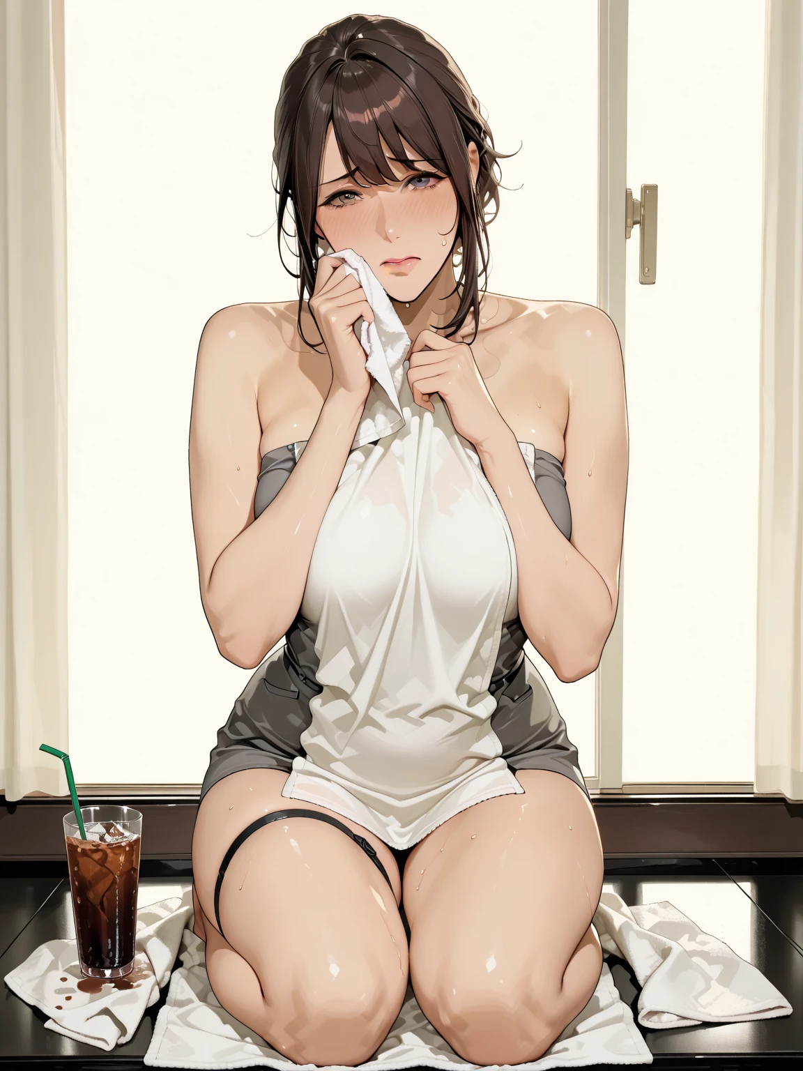 8K quality、High definition、Realistic skin texture、High definitionの瞳、、Blowjobする女医、Brown long hair、、Thin fabric nurse clothes、、Dignified face、slender、Model Body Type、Flip-up skirt、Realistic female genitalia、Deep and realistic penis swallowing、Blowjob、Deep Throat、Semen-covered body、Put the penis in your mouth all the way to the base、Shooting from the side、Swallowing a lot of semen