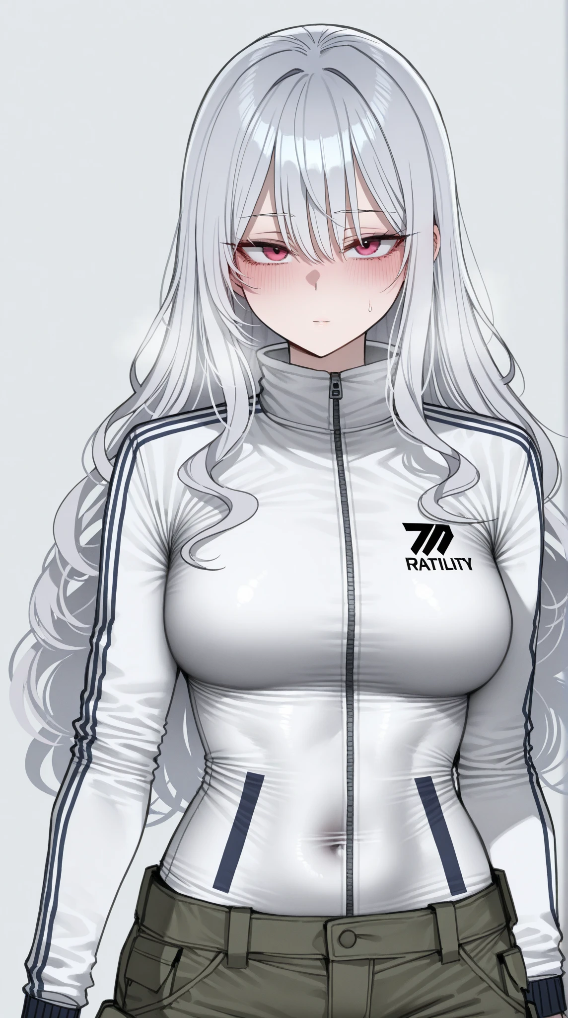(((Muscle girl))), (((massive))), Silver hair, black bodysuit, blue eyes, spy, (((huge breasts))), big ass, russian, (((beautiful eyes))), (grey background)