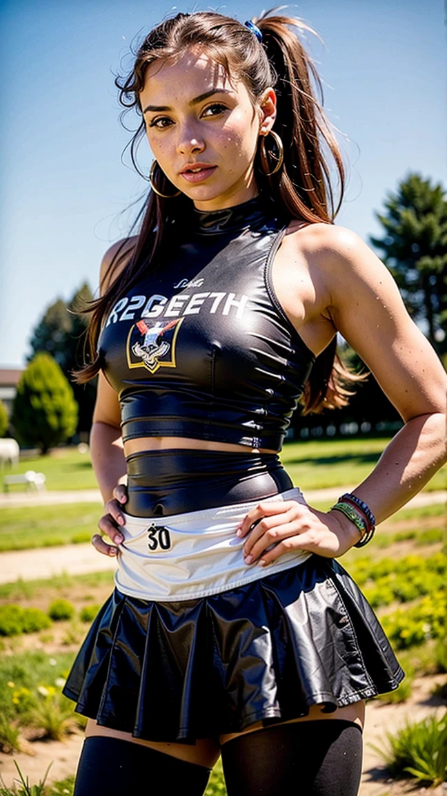 Une jeune fille)),((longs cheveux noirs bouclés)),yeux bleus cristallins,(((maquillage naturel,peau radiante,corps sexy,peau douce,enchanteur))),(( leggings noir , maillot de foot ,crampon de foot)),gros cul rond,dos cambré,pose sexy,((souriant joyeusement)),((texture de peau ultra réaliste)),((jouant au foot dans un stade))),profiter,haut du corps,chef-d&#39;œuvre,visage réaliste,8k,yeux parfaits,Fujifilm XT3,Heure d&#39;or,85mm,meilleure qualité,Haute résolution