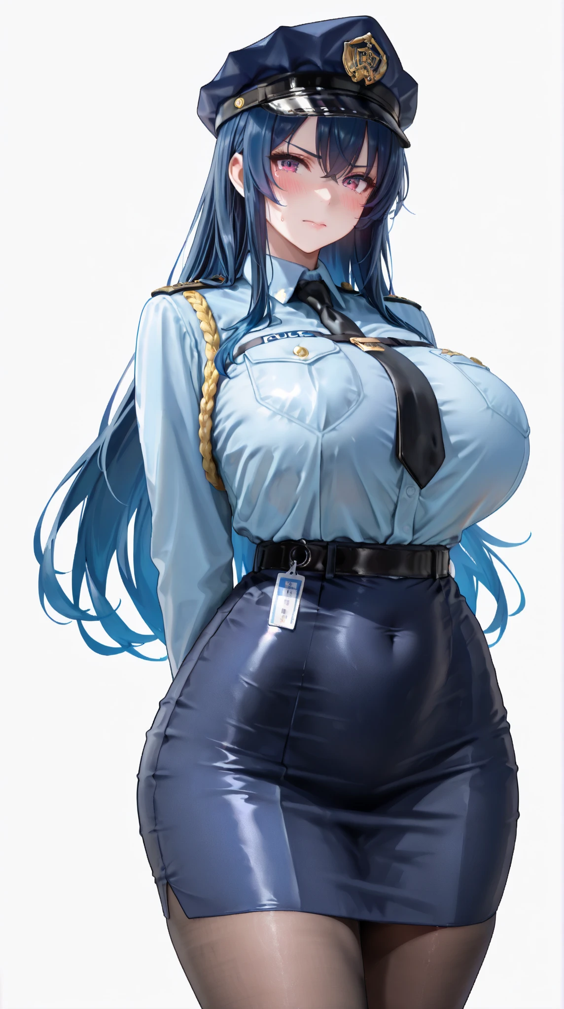 One adult woman, In the crowd, Laura S... Alseid (Long dark blue hair, Ponytail and side bangs, Huge breasts), (Inspired by the cold steel road)Sweaty, M-shaped legs,See-through plain white panties, At the Military Academy, Embarrassing,A lot of people looking at her々,Looking away,Nipples,Panties Revealed,Exposed in public