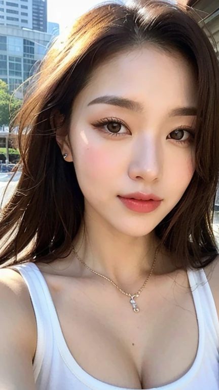 Kim Jennie de blackpink con el cabello rubio claro, cabello rubio con ondulado, cabello de color rubio ondulado, with small fringes, ojos color negro, nariz respingada y bonita, labios gruesos, Cupid and heart shaped lips.., labios rosas, pale, piel blanca, piel bonita y suave, con pecas y lunares, cejas bonitas, marked and beautiful clavicle, mientras tiene un polo con rosas color rojo tinto, rojo oscuro, con ropa interior femenina, abdomen delgado y bonito, escote desnudo, (pechos grandes, pechos suaves, pechos naturales, escote desnudo), mientras agarra una rosa, mirando a la camara, autofoto