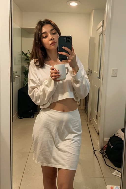 Girl taking selfie with her body sideways, with her cell phone on her face