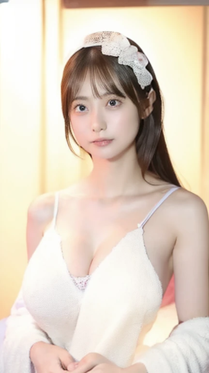 Nikon Z 85mm、((top-quality)) ((​masterpiece))、intricate-detail、Sharp Focus、proffesional、Photorealsitic、Real life、surrealistic、photorealisim、Silhouette Light、finely detail、top-quality、Highly detailed CG Unity 8K wallpapers、erfect artwork、The upper part of the body、shinny hair、radiant eyes、shinny skin、realisitic、The perfect female figure、Constricted waist、Looking at the camera、Ren Hao、enchanting posture、sexy  pose、extremely delicate and beautiful、best qualtiy、a beautiful detailed girl、Beautiful fine eyes、Facial Lights、Cinematic lighting、see -through、Yellow underwear、Transparent material、buttocks expos、realistic representation of face、（intricate detailes、makeups、（Detailed beautiful delicate face、Detailed beautiful delicate eyes、s face）perfectly proportions、Detailed skin、Detailed skin、Best ratio of four fingers and one thumb、arms below breastedium large breasts、smooth epigastric、Skinny and thin、lo fashion、solo、(young)、Facial Highlights、The upper part of the body、A detailed face、de pele branca、silber hair、poneyTail、Braids、big eye、silk robe、(Hollow pattern、Silk)、earrings、Slim body、luxury room、Professional Writing、tear robe、1 girl、Thick hair