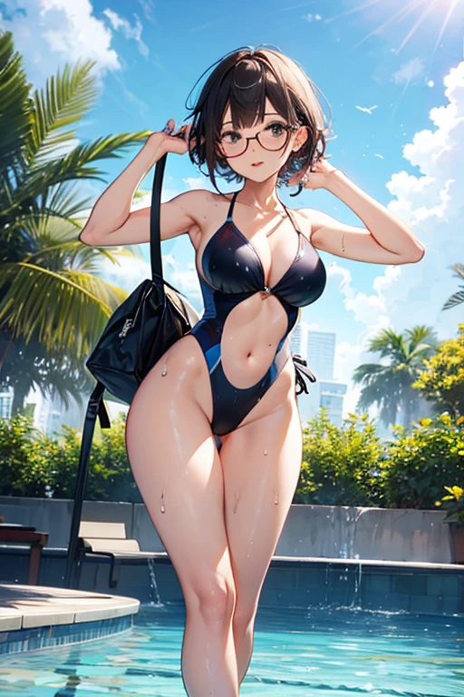 masterpiece, absurdres, 1girl, Model of Calvin Klein Brand. Sarada\(boruto, floating hair, wind. masterpiece, absurdres , (intricate details), (colorful),cinematic lighting,bust shot,extremely detailed CG unity 8k wallpaper 1girl, solo, Adorable Calvin Klein Bra, Adorable laces panties. Swimming Pool Background. Feet inside water. Peoples are staring at Sarada for being so Attractive looking. athletic Abs detailed, biceps triceps pumped up, body sweat glow, sweat on her body, Slutty Wide hips, Attractive curvy butt. Heart shaped Lips, Painted Lips shine. detailed eyes, blushed, Adorable Facial, looking at viewer, Posing as a Pro Model.