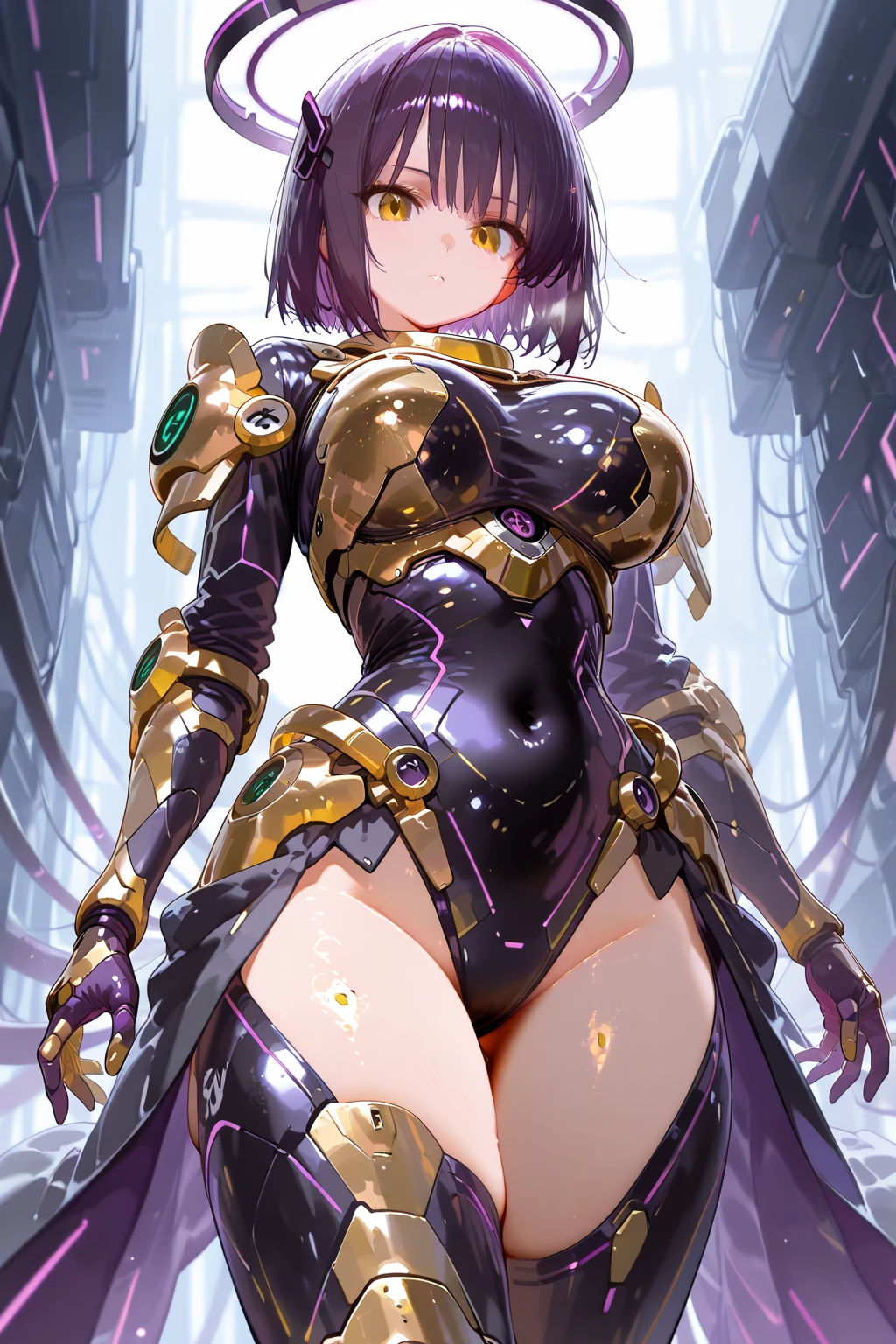 (((masterpiece))), (((highest quality))), ((ultra-detailed)), ((super fine illustration)), ((ultra-fine painting)), (upper body:1.6), (Highly detailed and delicate illustration style:1.8), detailed skin texture, detailed metal texture, detailed cloth texture, extreme detailed description, (T-masterpiece), (highly detailed face:1.2), (highly detailed hair:1.2), (highly detailed eyes:1.2), (Highly detailed symmetrical wings:1.2), original, RAW photo, professional, Intricate details, super details, direct light:1.6, (perfect anatomy:1.4), highly detailed hands:1.2, highly detailed fingers:1.2, highly detailed fingertips:1.2, ((16-years-old)), (sexy), (sexy), real, (Solo), (Pretty and cute girl marshal dressed as a mechanical angel) BRAKE (Beautifully shaped breasts), (Beautifully shaped buttocks), (Beautiful and shiny highly detailed black short hair:1.6), (highly detailed black short hair:1.2), (Beautiful clear and highly detailed purple eyes:1.4), (Highly detailed face:1.4), Very detailed, beautiful and perfect hands:1.4, Very detailed, beautiful and perfect fingers:1.4, Very detailed, beautiful and perfect fingertips:1.4 BRAKE ((mecha:1.4))Smooth and menacing design, (Highly detailed large black symmetrical mechanical wings:1.4)Smooth and menacing design, (highly detailed large jet black symmetrical wings:1.2), (A highly detailed black mechanical armor fully equipped with multi-purpose firearms exclusively for the Girl Marshal:1.3), (Symmetrical Wings:1.6) BRAKE concept-art, cyber-punk, (Detailed Science Fantasy Art), (Battle Pose), (Highly detailed attack pose) BRAKE Different world, NOT robot, (16K highest quality wallpaper:1.4), (Highly detailed and delicate starry sky background:1.3) BRAKE (NSFW) BRAKE