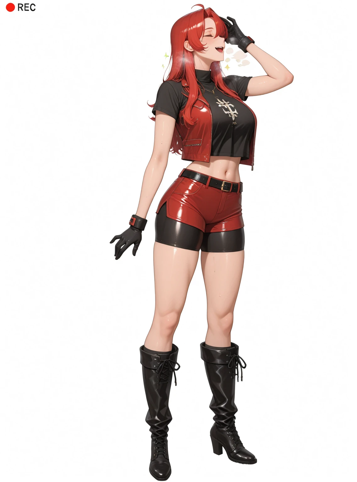 girl with red hair and black outfit holding a knife, female action girl, official character art, single character full body, girls frontline style, female character, female, realistic