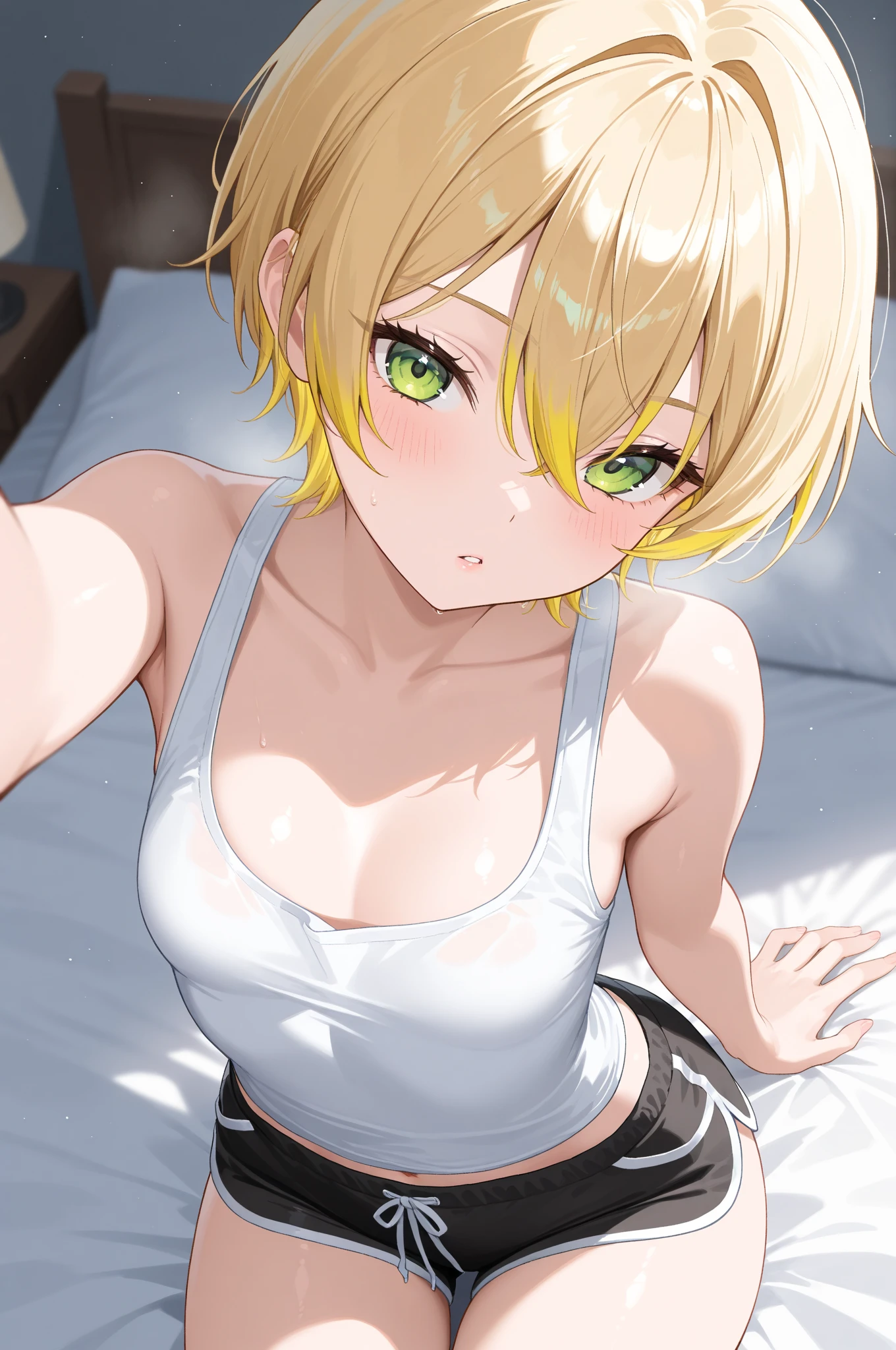 grown woman, pov sex from behind, doggystyle sex, on fours, nude, detailed pussy, very short hair, tomboy, very short hair, pixie cut, modern hairstyle, short hairstyle, chic and asymmetrical pixie cut, short blonde pixie hair, very short hair, green eyes, medium breasts, masterpiece quality, intricate detail, 4k resolution, ultra hd