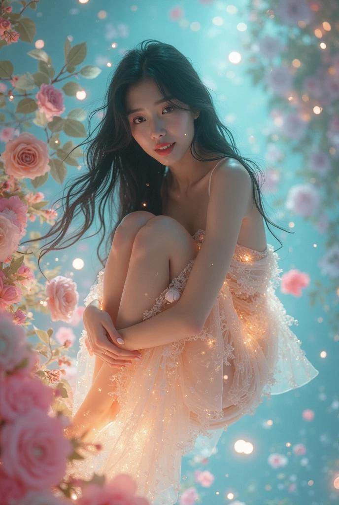 32k, Masterpiece, Highest quality, One girl, Detailed eyes, flower,gladiolus, Yellow and red style,A dreamy, romantic piece,Pale yellow, Mysterious Leaves,A playful arrangement,Fantasy,High Contrast,Ink strokes,explosion,Exposure, Impression of light blue and red tones,Abstract,((Watercolours by John Berkey and Jeremy Mann )) Brush strokes,Negative Space, Tyndall effect,
