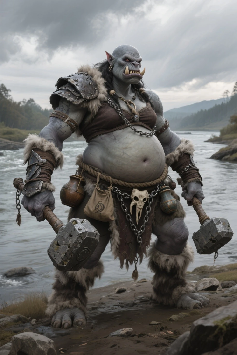 Angry barbarian humanoid fat pig