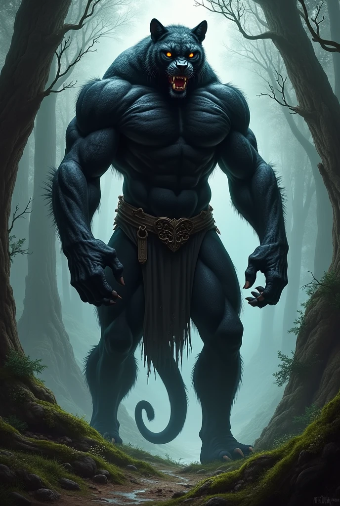 A black character, brawny, with horns