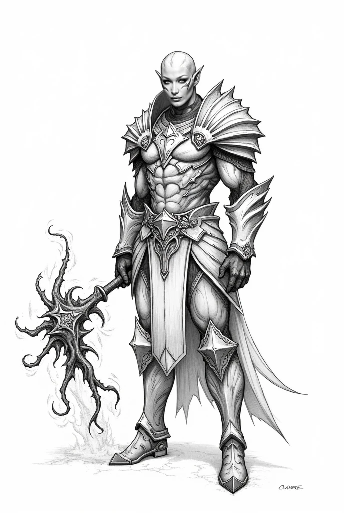 anime style pencil drawing of a demon in armor