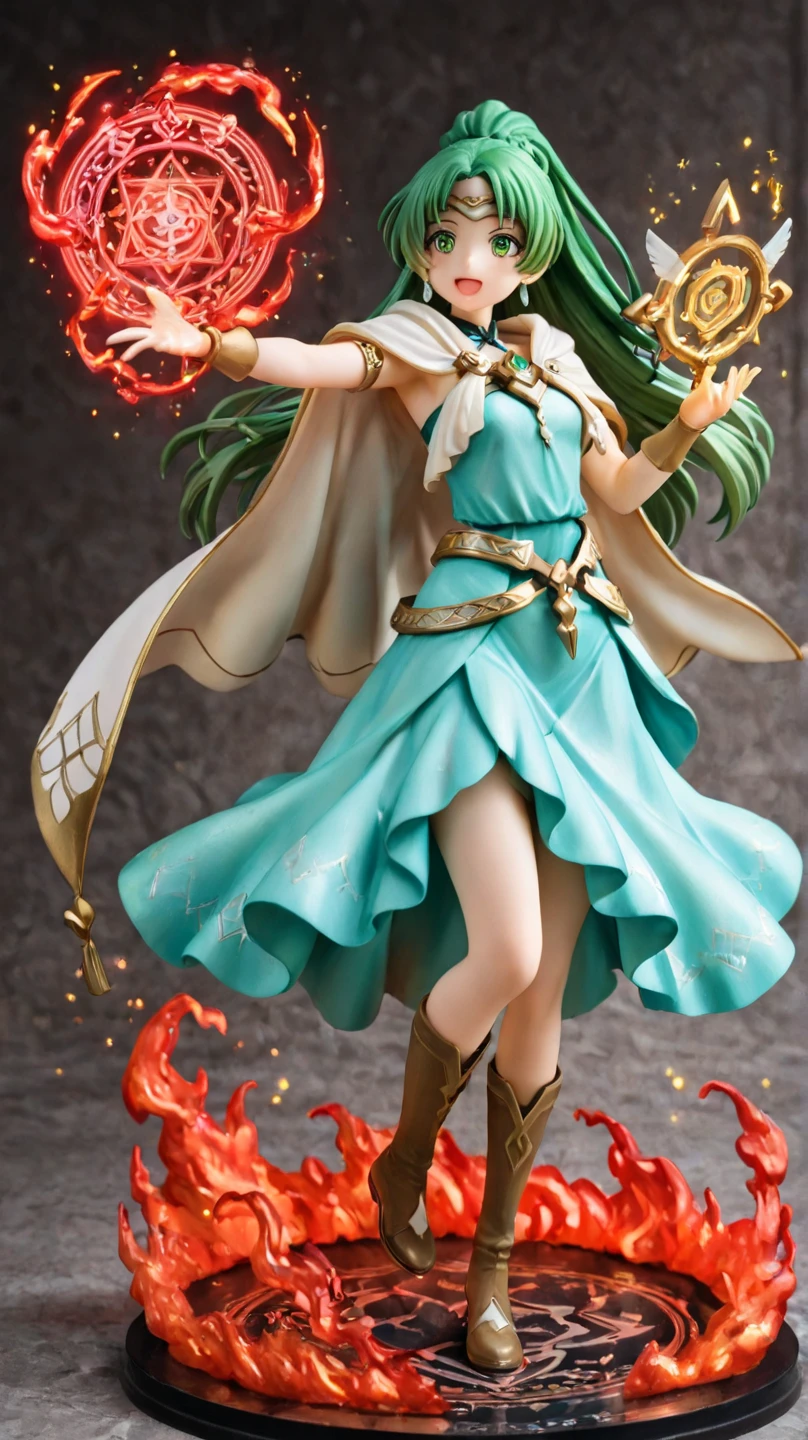 Lovecraftian goddess, black medium hair, emerald green eyes, mysterious smile, ancient deep green and black robe, arms wide open drawing ancient symbols, in the deep sea, front view, looking afar, average chest size, full body, deep dark background, (masterpiece, top quality, best quality, official art, beautiful and aesthetic:1.2),