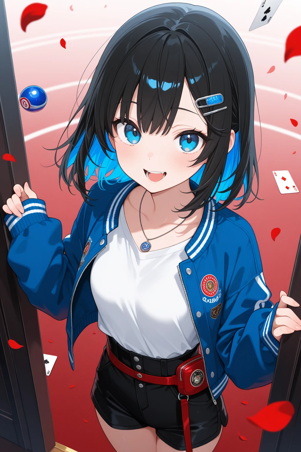 masterpiece, (check_9, check_8_up, check_7_up), 1 girl, Iroha_\(blue_archive\), 1 girl, black hair, (short hair), blue eyes, inexpressive, long_sleeves, ahoge, Red tie, black shirt, red armband, collared shirt, blue halo, black skirt, black raincoat, upper body, portrait, hands at sides, head tilt, White background, masterpiece, Best quality, emotionless, poker face 