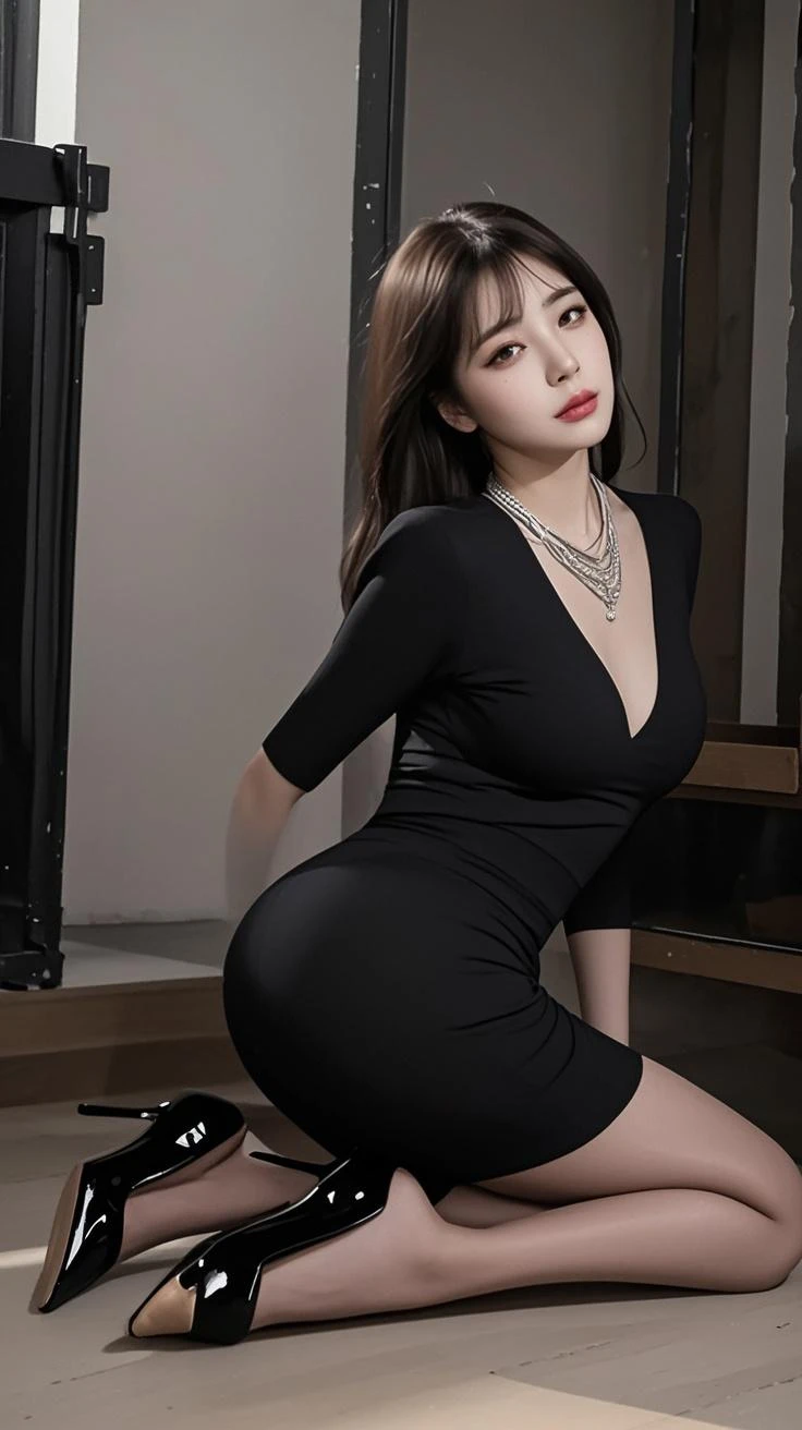 twjihyo, showing off her big ass cheeks wearing a leather Dominatrix outfit, ass focus ((masterpiece, best quality)), dark eye-shadow makeup around her eyes, dark mascara, thicc body, wide hips, big butt cheeks, large natural hanging breasts, intricate details, high quality, (photorealistic), (rich:1.4), ultra realistic 8k cg, picture-perfect face, flawless, clean, masterpiece, professional artwork, famous artwork, cinematic lighting, cinematic bloom, perfect face, beautiful face, beautiful eyes, 1girl, jihyo from twice, short dark hair, jihyo, kpop idol, posing erotically in an elegant bedroom