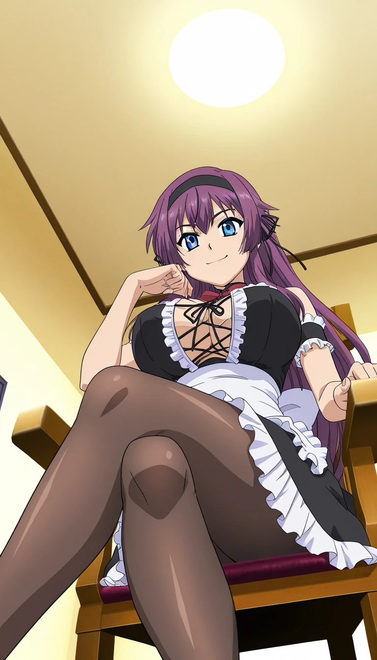 Colorful, Up-close, purple color hair, Ultra-realistic hair quality, Vibrant colors, Young Girl, 14years old girl, Beautiful long hair, Shiny hair, detailed hairs, Hair Ribbon, Single-sided up, Reo Mikage, Blue Lock, no sleeves, Sleeveless, Open shoulders, Cinderella, Camisole, Panniers and Cinderella, Cinderella Dresses, Lace dress, long-one-piece dress, White stockings, leggins, Chest exposure, Lace underwear, Metamorphosis is exposed, Choker, Black Choker, complete fingers, Five Fingers, Two arms, Two hands, Two legs, Perfect legs, The tattoo, body tattoo, arm tattoos, Blue Rose Tattoo, Tattoo on the wrist, Relative area, Sexy breasts, Big breasts, red blush, 1girl in, Solo, Sharp face, Heterochromia, Green eyes, Purple eyes, Bare neck, Happy face, lightsmile, Skirt in dress, Panniers in dresses, Sitting on the premises, Scenery of Shanghai, Castles, crouching down, Bare legged, Sandals, masutepiece, Ultra-detailed, Hyper-detailing, Anime, Anime style, Best Quality