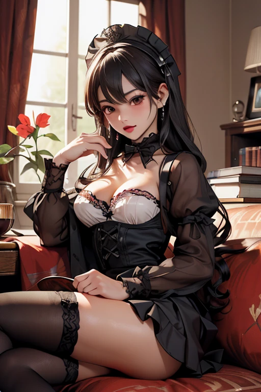 finest image, portrait, beautiful woman sitting, panty shots, professional lighting