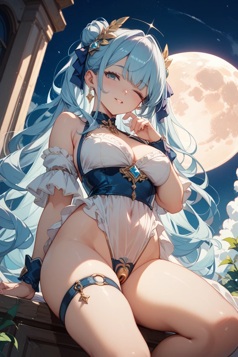 (masterpiece, highest quality, ultra high res, ultra detailed:1.3), 1 snowman, blue hat, the hat shaped like two zigzag horns, blue boots, open mouth like half moon, 2 fangs, snow ball body, snow ball face,
