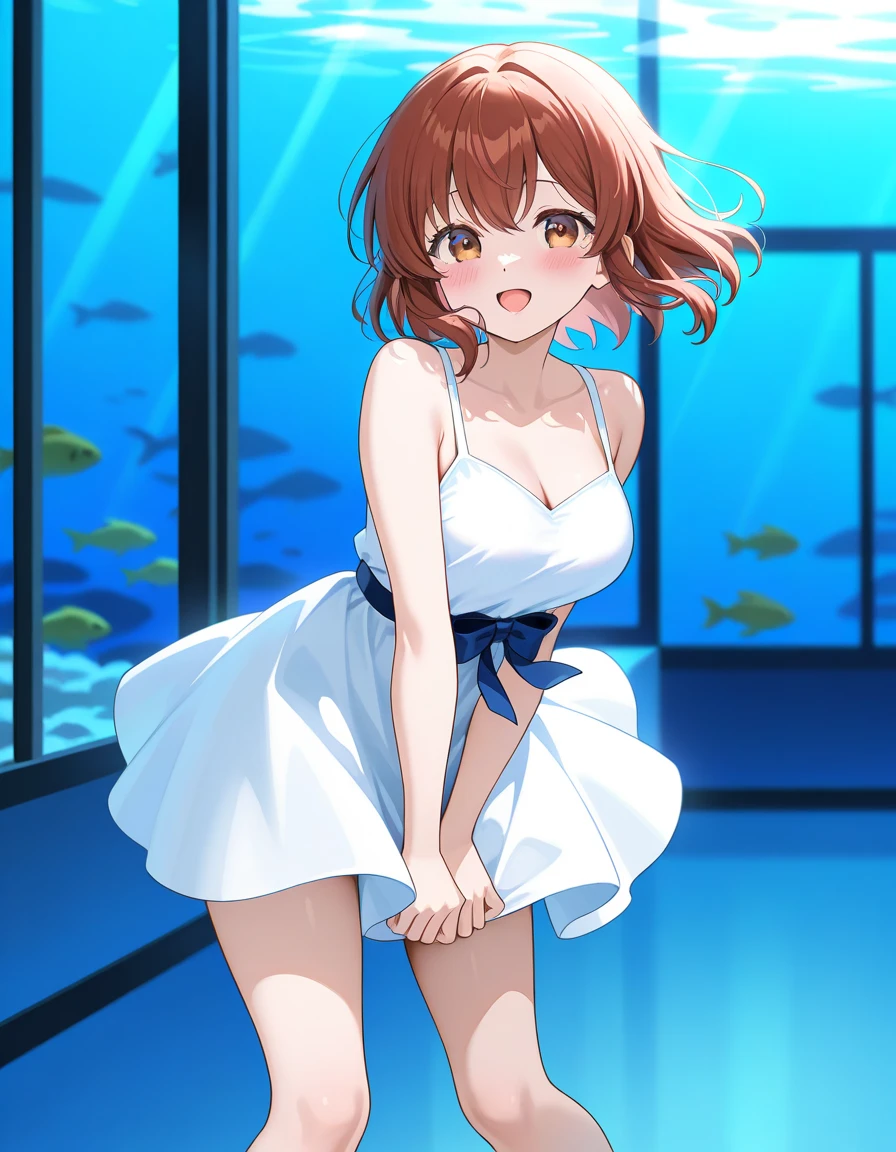 Masterpiece,higuchi_madoka,hair ornament,blue skirt,in water,bubbles