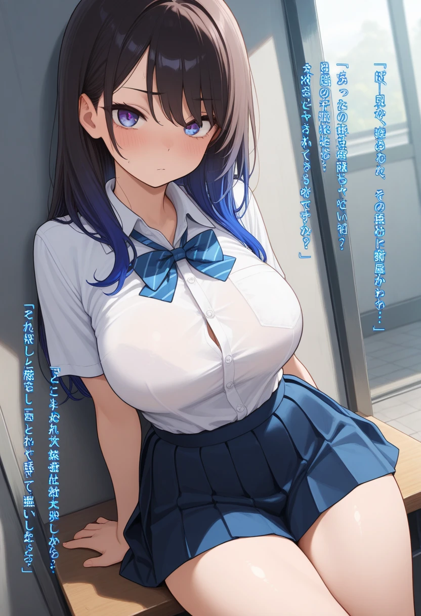 ((top-quality、8K、masterpiece:1.3))、Two Girls And One Boy、two people facing each other、2 weapons、a train with many people on it、Slender Abs、hyperdetailed face、A detailed eye、二重まぶた、very Bigger breasts、large full breasts、Colossal tits、Neat and clean schoolgirl、short-hair、Straight bob hair、Shorthair with bangs、A smile、Schoolgirl Uniform、Female genitalia visible from skirt、An 18-year-old woman、Sheer white shirt、Unbutton and unfold the shirt、Exposing breasts、Navy blue ribbon at the collar、Dark Blue Pleated Micro Mini Skirt、He carried a dark blue school bag over his shoulder................、Peek at the viewer、graphics beautiful、On the train、There are a lot of people、Show me your whole body、From head to toe、beautiful daruma pictures、 Standing、No bra、teats see through、You can see the shape of your nipples even through your shirt................、No panties、No panties、No panties、Detailed female genitalia shape pantyhose is missing、(Facing the front)(((Blushing cheeks、embarassed expression)),(((Pull up the skirt with your right hand)))、Showing female genitalia、No pubic hair、Background depth of field、On the train、((A man in a suit standing behind))、(((molesting)))、((A man rubs my chest from behind))、(((Being touched by a man)))Please choose one'skirt in the crowd、Found in many men、Eyes are hearts、trembling with excitement、White breath、Panties on the thighs