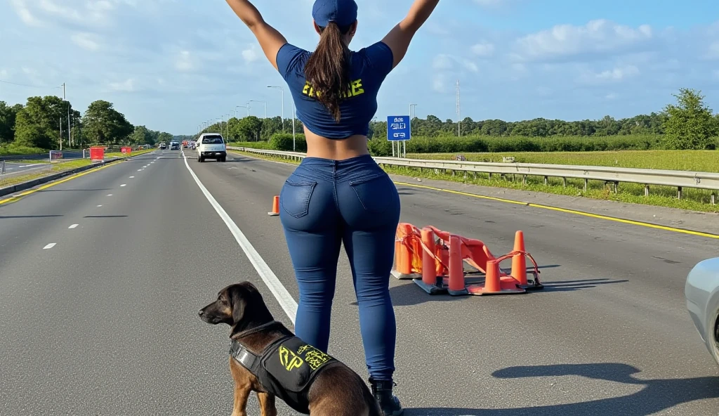 master part,best quality,(fotorrealista:1.4),1girl,photo from behind,tiro de corpo inteiro,uma mulher bonita,(microssaia:1.6),(sem calcinha:1.2) (magro, atletic:1.1),(cabelos longos,Cabelo Moreno:1.1),Rosto detalhado,sorridente,Red lipstick,Big Lips,(peito grande, mama perfeita:1.1),Cinematic light,Fitas policiais bloqueando a passagem,Police car in the background,(Curvando:1),bunda perfeita,pants pull,,,Despir,Coxas sexy,