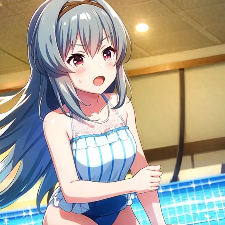 yukoku kiriko, shiny colors, masterpiece, face close up, bikini, twintail, detailed face, muscular, (abs:1.1), abdominal, slender