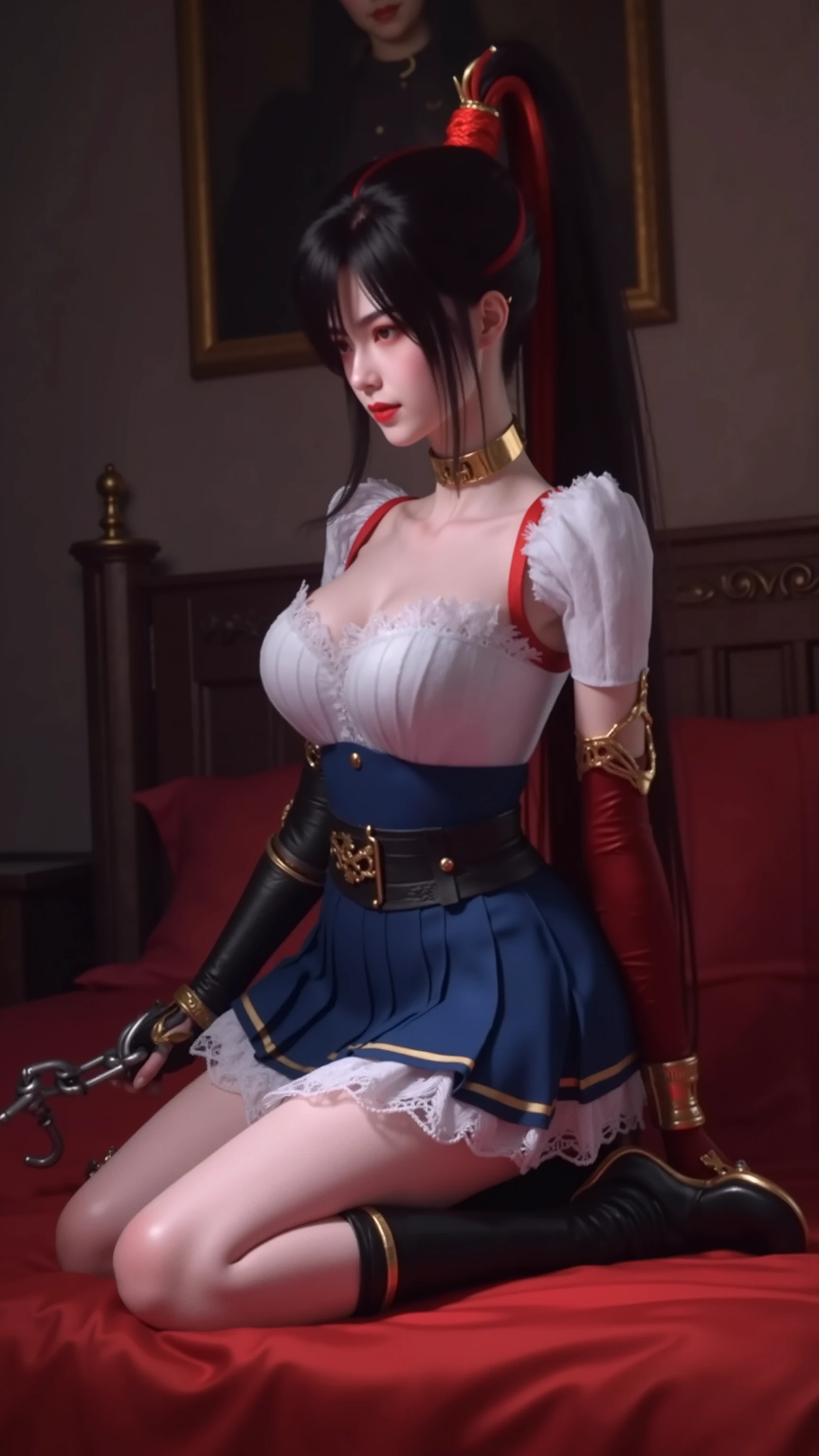 Arapefi, (Purple princess dress,1.8), seated on a throne, wearing high heels,Place your hands on your chest,Wear a crown,choker necklace,Look from the front,close-up from the front,next to a window, sitting in a castle, Sense of transparency,(oversized ,1.5),Expose cleavage,Turn around and look at the camera,tmasterpiece,Flawless,Sense of transparency,Empty inspiration,More details and decoration,Exposing thighs,8K,(Wear decorations such as rings,1.9),White-colored skin,Ornate ornament,White waist stockings,one-girl,(Dissection is correct,PremiumQuality, high detal, Masterpiece)