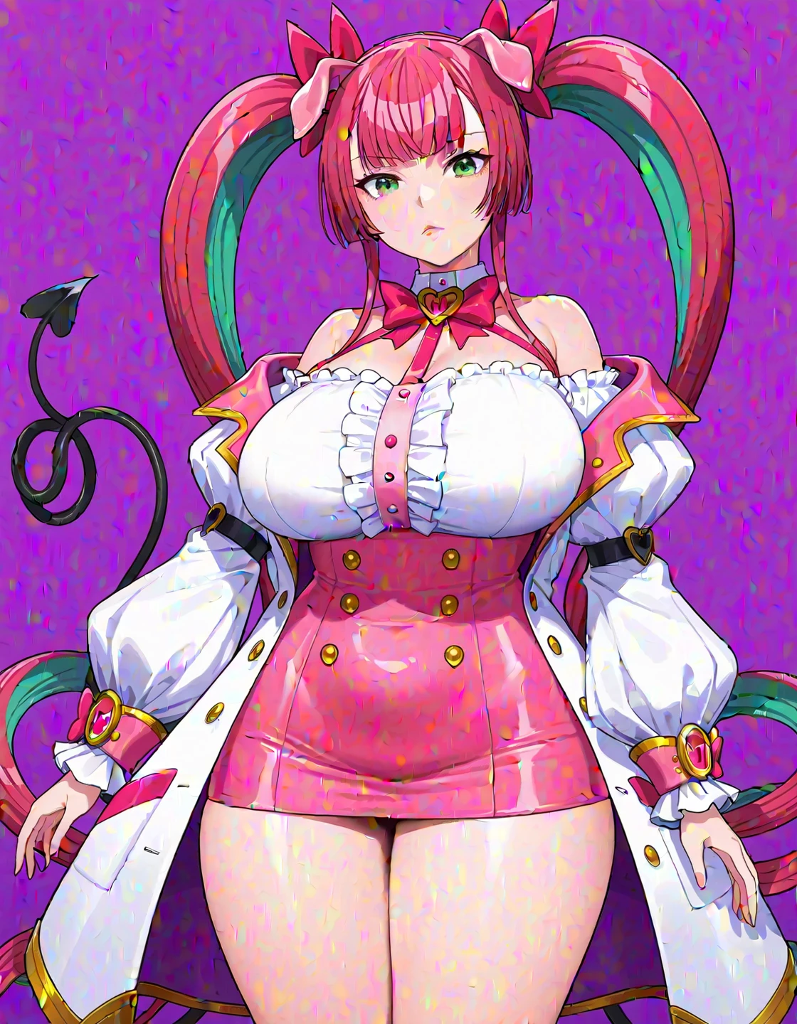 Ultra-detailed illustrations、Ultra-precise expression、masterpiece、Highest quality、ultra High resolution、High resolution、Hiromitsu Takeda Style、White background、Simple Background、Full body pink tights、A pink full-face helmet that covers the entire face、gossiper、Pink leotard、Pink Rider Suit、Pink Tight Skirt、Big Breasts、Pink Glove、Pink boots、Belt of Hearts、