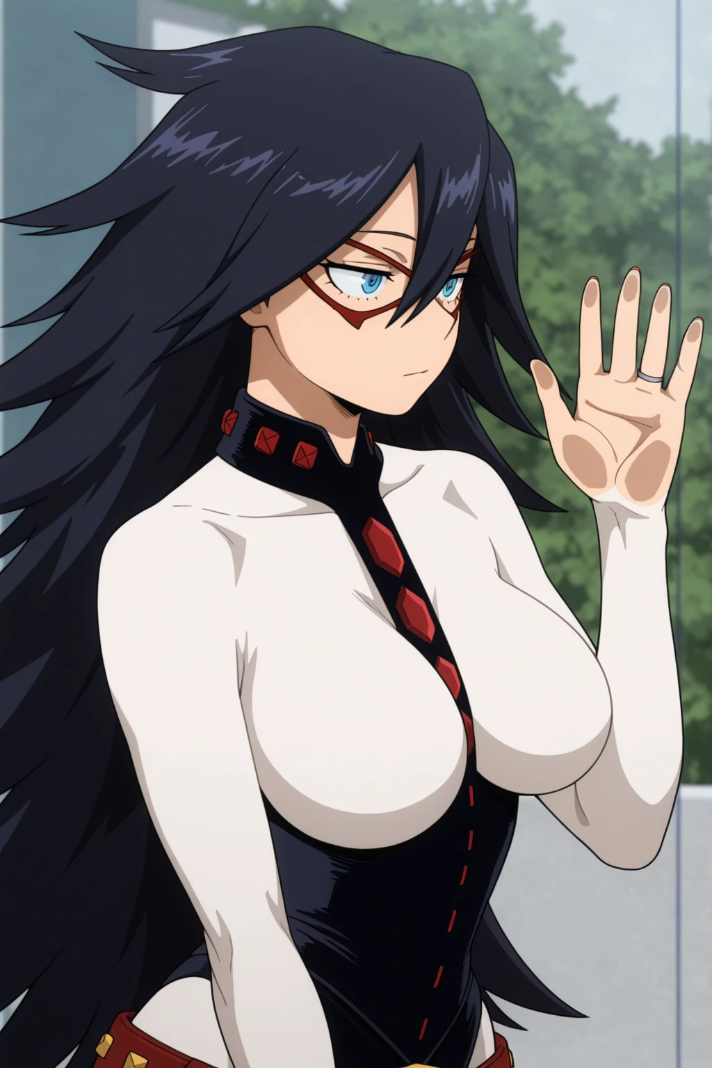 Nemuri Kayama, business suit, medium breasts, A white blouse, mini skirt gris, mid thigh stockings. Classroom, tomorrow