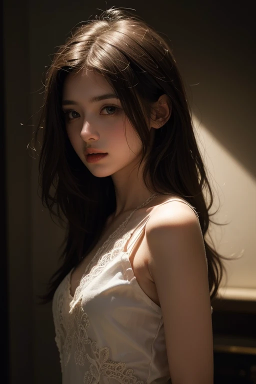 Best quality, masterpiece, ultra high resolution, (photorealistic: 1.4), raw photo, 1girl, cleavage, bare shoulders, cinematic lighting,