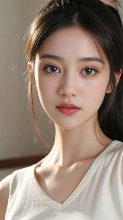 (((32k,high details,high detail、masterpiece,attention to detail,Full body Esbian,alone))),RAW photo & realistic atmosphere,beautiful dark blue eyes,detailed mouth,glossy lips,thin eyebrows,fine eyes、Soft white skin that shines in every detail、her deep blue eyes are so beautiful,lip details、very beautiful face,very well-shaped face、lifelike face,shining beautiful lips,beautiful eyebrows,infinite reality, Realistic young gravure idol,very cute high school girl, , young gravure idol, young gravure idol, very beautiful and cute17 year old beautiful girl,with a flushed face,incredibly beautiful and classy17 year old beautiful girl,natural soft light,(black shiny hair,,Beautiful and kind eyes:1.5),gentle smile,well-shaped chest,,immature body,medium long hair,beautiful posture,facing forward,no makeup,look straight ahead,hair ornaments,