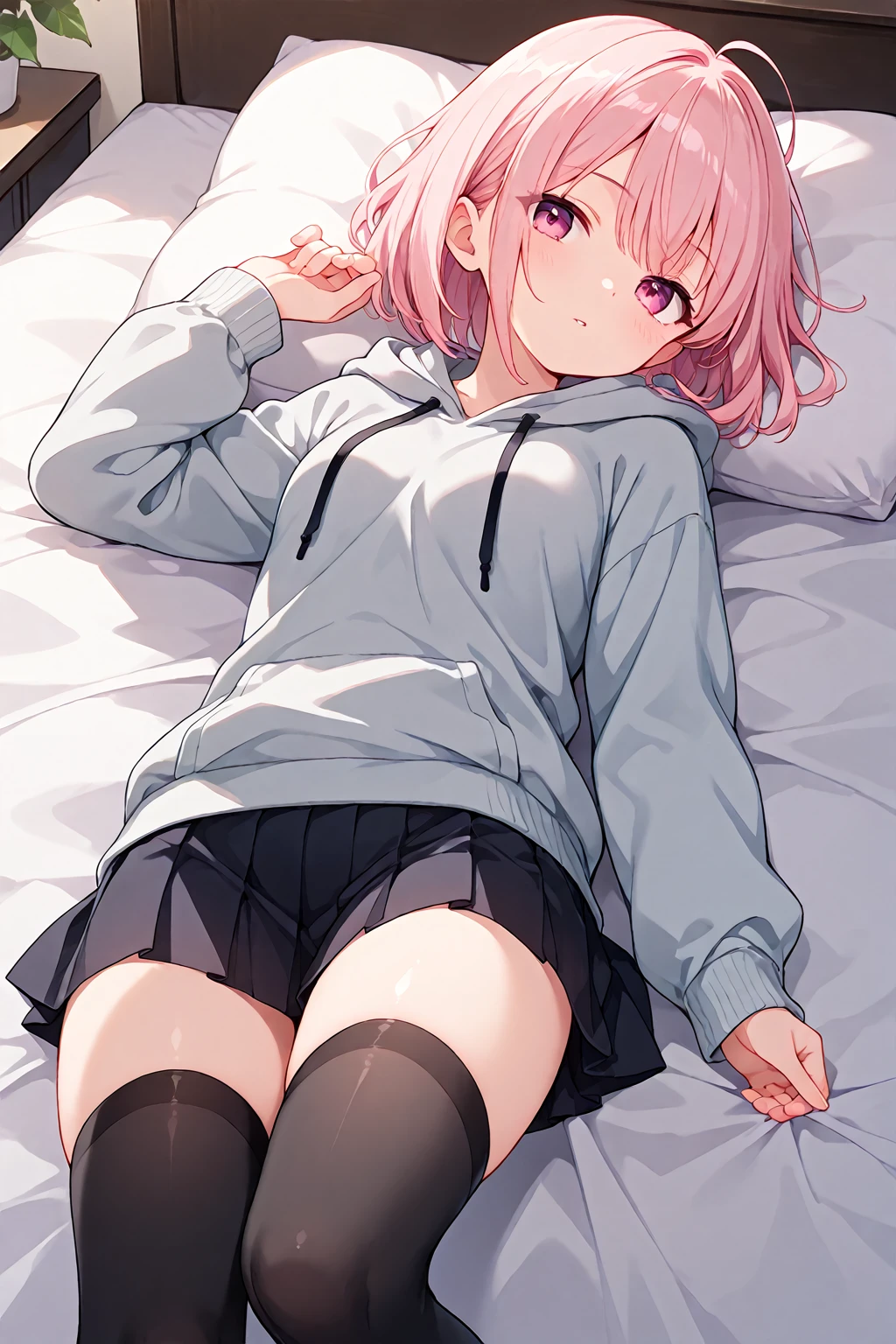 Ahegao、Cumming face、Married woman、(legs up:、M-shaped leg opening 1.2)、Pink knitwear、short twintail hair