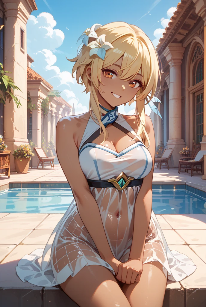 (8k, RAW foto, mejor calidad, (Obra maestra, super high quality, super detailed), anime style paisaje, chica joven, Absoluto, velas escarlatas, girl looking at the sea from the coast, camera looking at the sea, detalles intrincados, sailing ship with velas escarlatas, Una escena de una novela de Alexander Greene. "velas escarlatas" imagen de medio cuerpo, A beautiful women posing for a photograph in an alley, brown ponytail, golpes, risa feliz, blue eyes, Cuerpo magro musculoso, perfect anatomy, Looking to the camera, Time of the day, cielo azul, estilo animado, al aire libre, tendencia en artstation, Oh!, sakimichan muy sensual, con ropa original cuerpo entero, muy realista, extremadamente realista, extremadamente sexy, 8k, 8k extremadamente detallado), (un extremadamente delicado y hermoso), (obra maestra), (mejor calidad: 1.0), (ultra high resolution:1.0)
