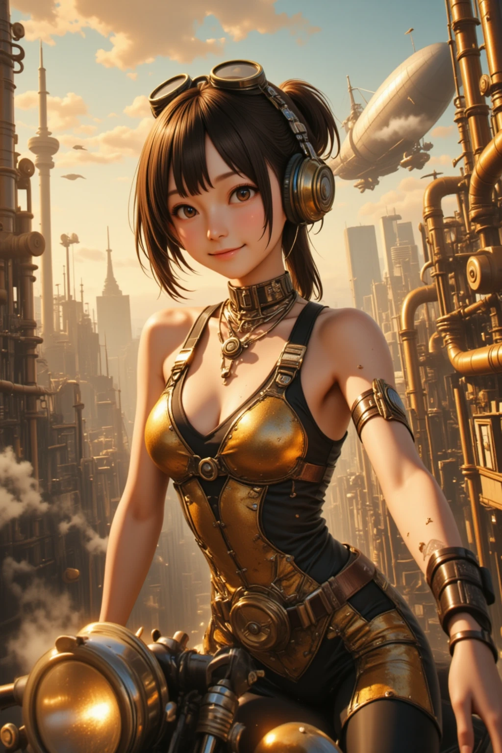 Future apocalyptic Latin female refugee, (18 years old), named Naomi Woods, beautiful face, looking at the audience, blurred background, upper body, extremely thin breasts, thin waist, petite, bracer, apocalypse, shabby city, filthy, see-through tight and tattered clothes, camel toes, dry and smiling, power pose, heat, surrounded by a large group of refugees supporting her --auto --s2