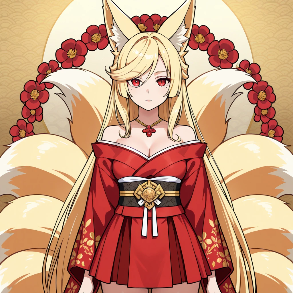 A beautiful woman wearing, The mask is a sad fox, a beautiful body , sad eyes, a few wide and detailed, freckles, a very cute face, hair volume-adding layers for straight, a wonderful dress she wears,