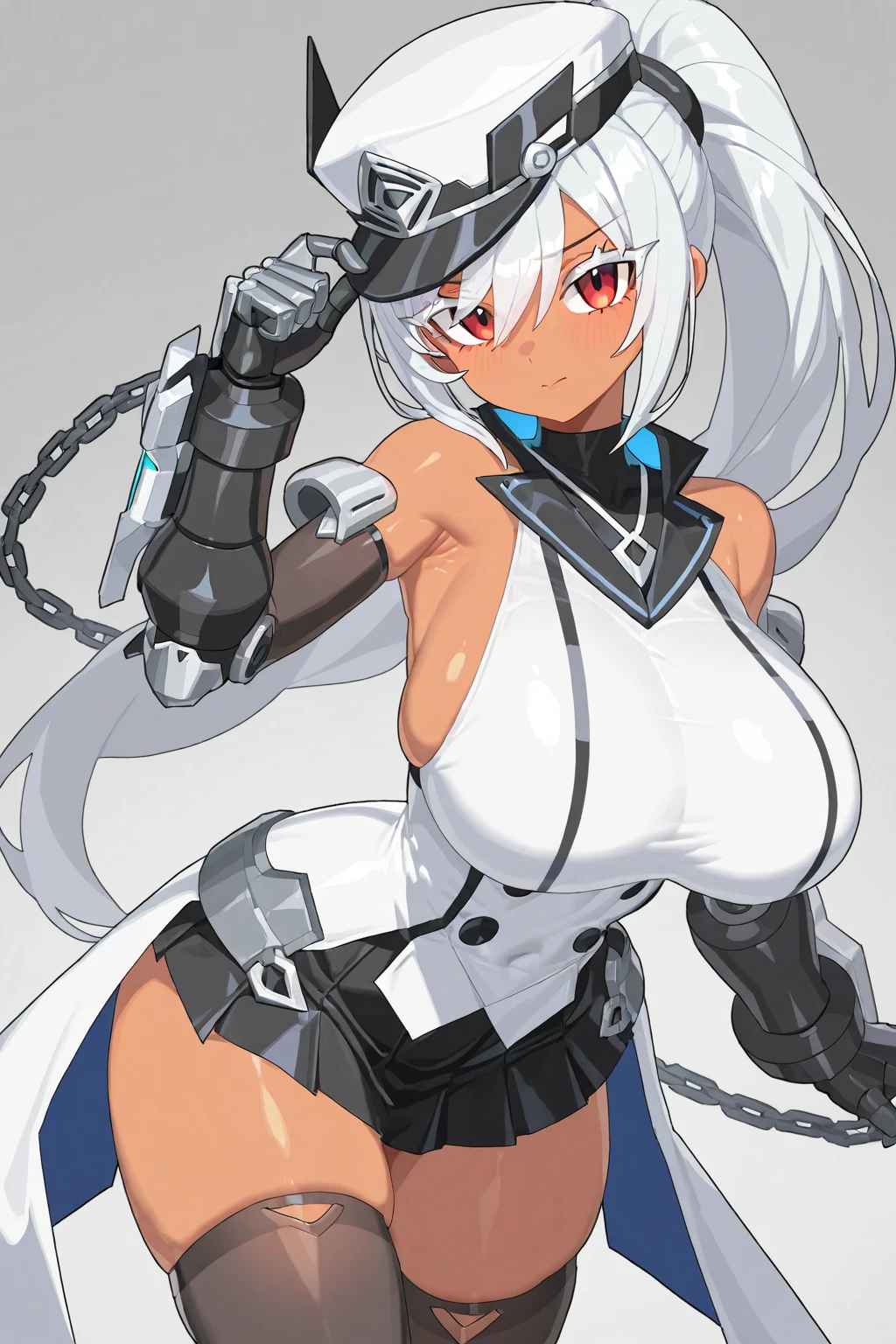 masterpiece, best quality,
solo,
cowboy shot,
facing viewer,
soft smile, light smile,
<lora:GGST_Artwork:1>,
1girl, (white eyes:1.1), (grey eyes:1.35), white hair, very long hair, parted hair, parted bangs, <lora:parted_hair_v1.3:1.3>, medium breasts,
valkyrie, (bodysuit:1.1), wing hair ornament, armored skirt, black bodysuit, armor, gauntlets, breastplate, greaves, armored dress,