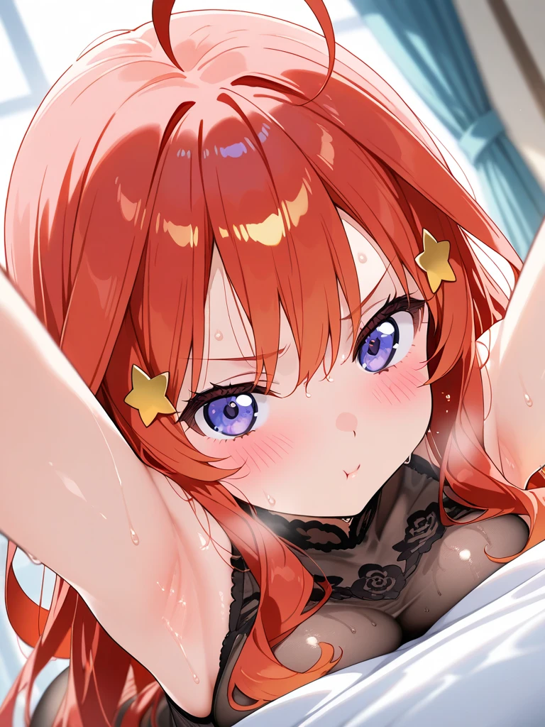 ultra detailed 8k cg, (masterpiece, best quality, ultra-detailed, highres:1.2), cinematic, cgi, photorealistic,
1girl, pretty, (loli), blush, natural skin texture, beautiful eyes,
intricate eyes, heavy eye makeup,
beautiful, (masterpiece:1.2), (best quality:1.2), perfect eyes, perfect face, perfect lighting, 1girl, solo, (young woman), small breasts, female, white background , orange hair, low twintail hair, purple eyes, full body, young woman, black micro bikini, fake animal ears, blue bubble barrette, skimpy, nsfw, ( Expressionless), perfect naked body, cum, bukkake, beautiful, (masterpiece:1.2), (best quality:1.2), perfect eyes, perfect face, perfect lighting, parted lips, (1girl), (bukkake ), bukkake, (cum on face), top down view, laying on bed,