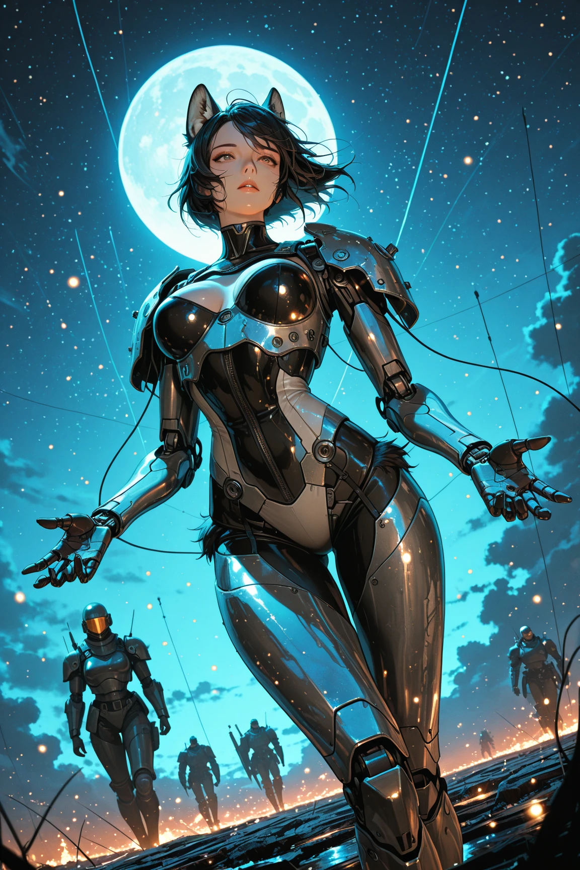 1girl, (solo), bob hair with bangs, black hair, breasts, small size, yellow eyes, tanned skin, nude, lot of cum on sex, full body, very sexy body, detailed face, kneeling, sad, outdoors, tired, exhausted, (night), white moon, moonlight, lightning, clouds, medieval castle, (masterpiece, highly detailed, 8k, best quality, vibrant colors, digital art, concept art)