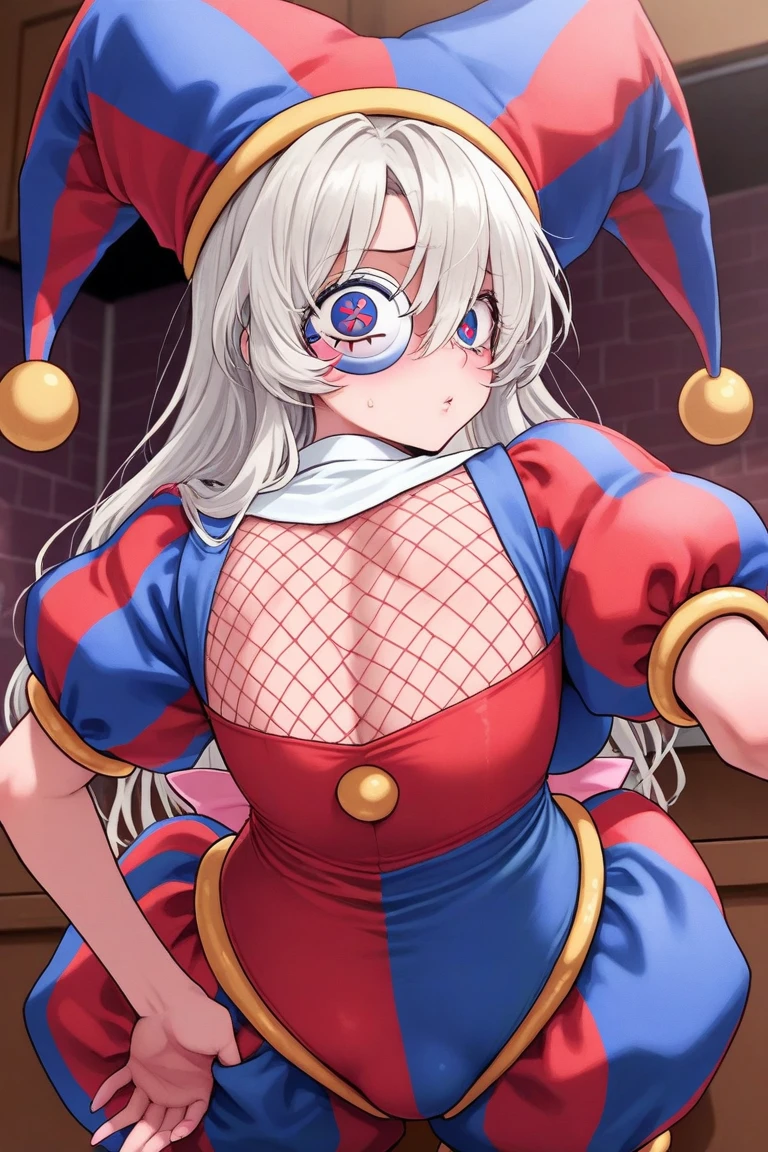 anime artwork, score_9, score_8_up, score_7_up, score_6_up, score_5_up, score_4_up, Mount Lady, blonde hair, purple eyes, big breasts, she is 24 years old, style_3, ,nude,naked,, black background, , , , , _, bandaid_on_breasts, shibari, breasts squeezed together, smile