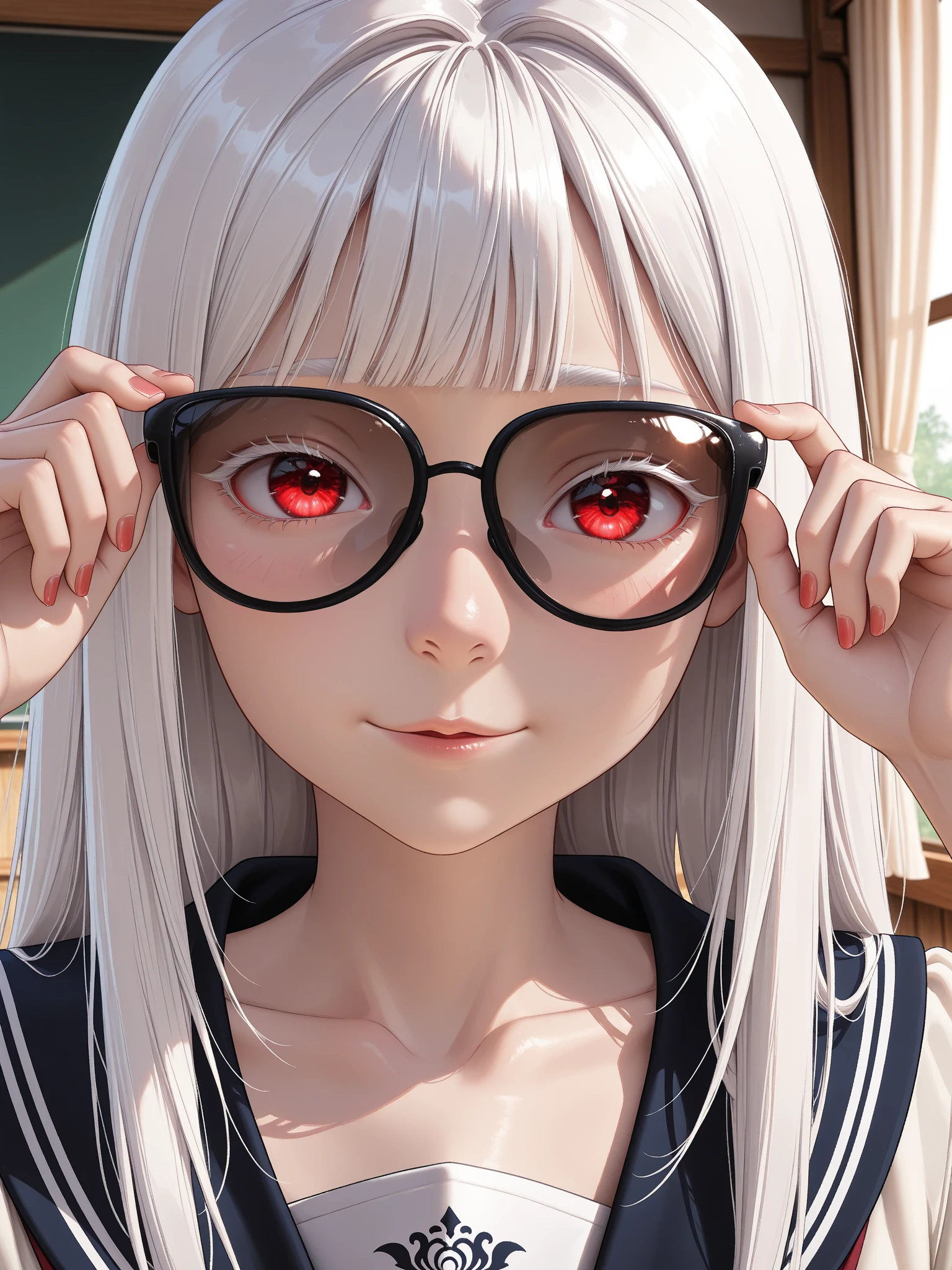 ((best quality)), ((highly detailed)), detailed face, beautiful face, , (1girl), (glasses), dynamic pose, upper body, <lora:Saya-tongue piercing:1>, tongue piercing, open mouth, tongue out, <lora:hairdetailer:.8>, albino, white hair, ((very long hair)), red eyes, <lora:colored_eyelashes:1>, COLORED EYELASHES, white eyelashes, very pale skin, <lora:skinnyv2:1>, skinny, (long legs), long arms, (inside, in a gym, (((multiple girls))))