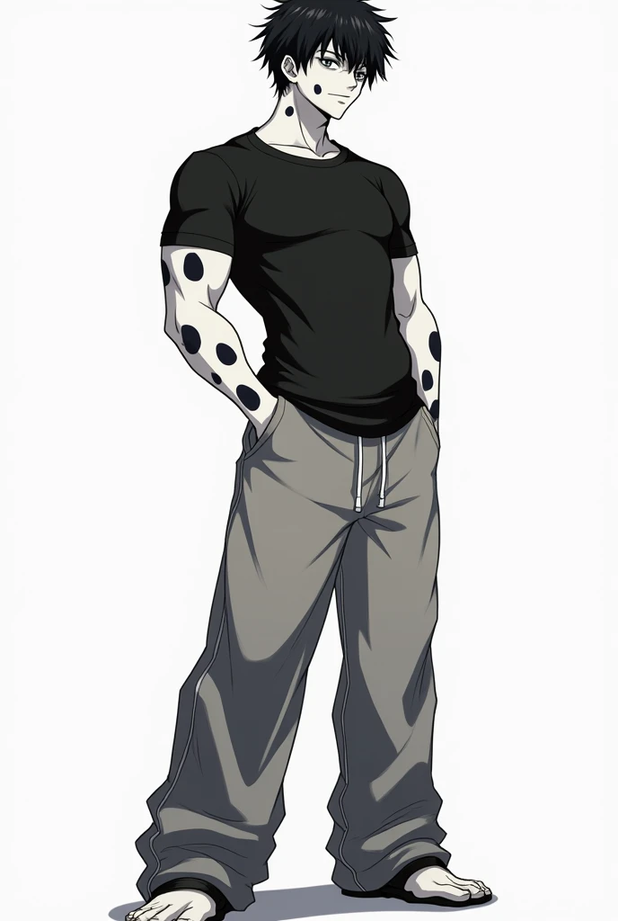 (masterpiece, best quality, highres, ultra-detailed), 1man, male focus, spiky black hair, grey eyes, handsome, detailed eyes and face, male body, earrings, ear piercing, unbuttoned black blazer, white shirt, trousers, bare collarbones, chain necklace, city slums background, by amano akira, full body, cigarette, cigarette smoke, guy smoking,1guy, masterpiece