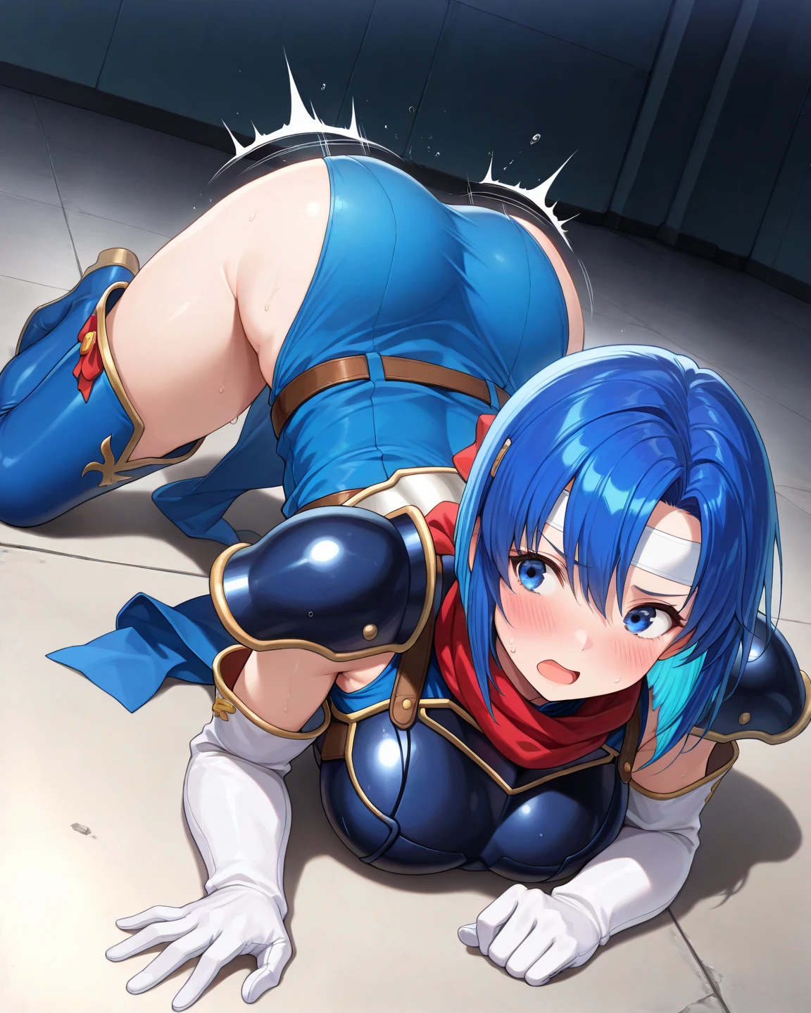 ((Highest quality)), ((masterpiece)), (detailed),  One girl, sexy　dragon  girl arknights chen anime  red eyes bluehair pussy cum testicles