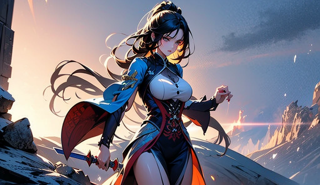 Fantastic Island,Ruins of an ancient civilization,Flying Ship,Flying Whale,flying fairy,(Highest quality,Extremely detailed depiction,Incredible high resolution,Anatomically accurate depiction,Nice hands, Perfect Fingers,Curvy Legs),(Glowing Skin,Glowing Skin),A fantastic goddess in a gorgeous outfit,There is cleavage in the chest,Glossy Lips,Sweat,Young and beautiful woman,background:A mysterious sight,Fantasy