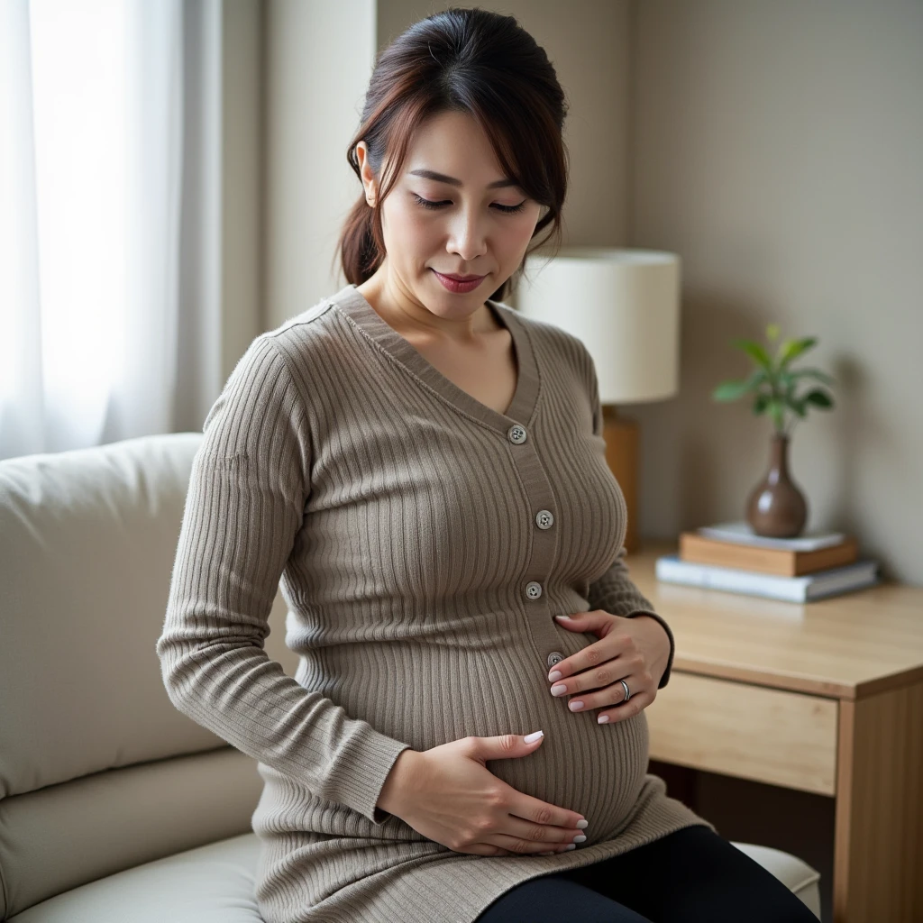 Pregnant women、Negroid、Sit on a chair