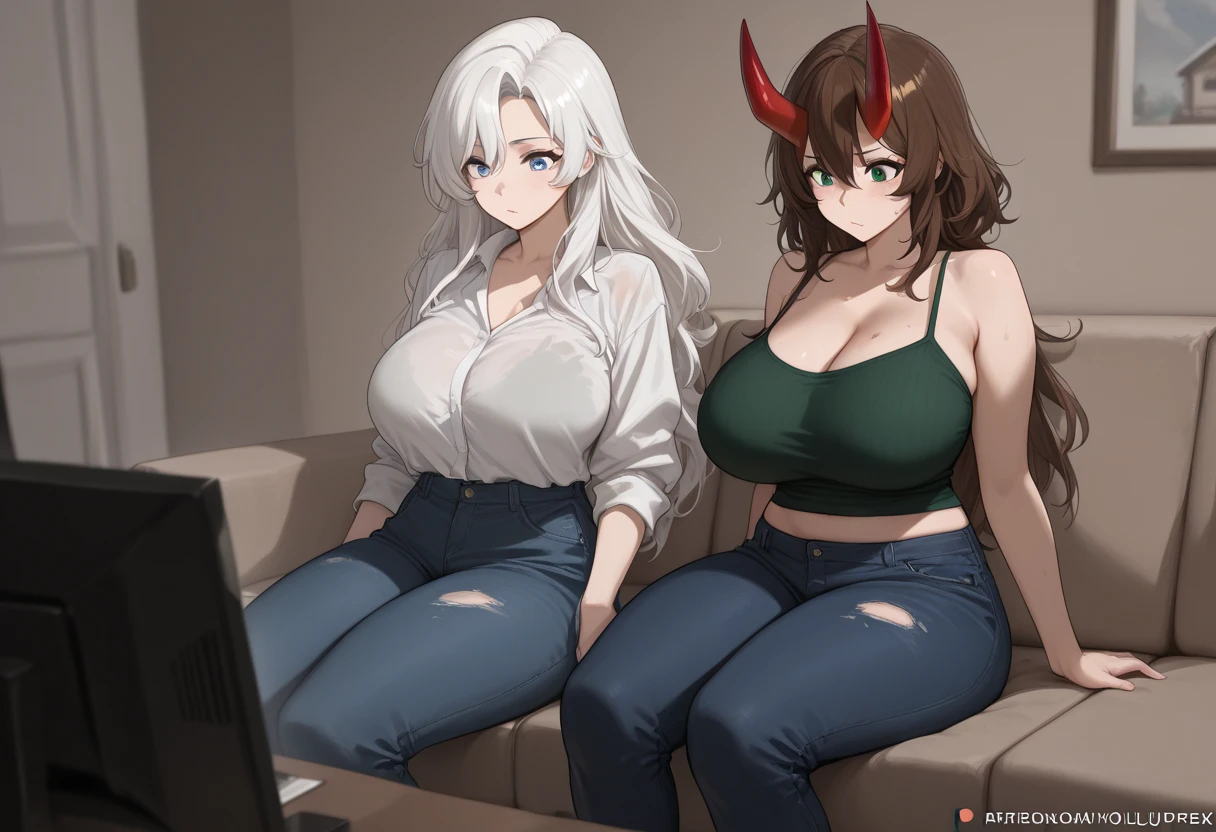 Group of Attractive cow girls, enormous breasts, tank top, cute hair, curvy, thick, long ears, horns, udders, wearing medical face mask, very worried expression, in hospital waiting room, sitting, beautiful lights and shadows, ambient light, ultra detailed fur, volumetric light 4K, 8k, uhd