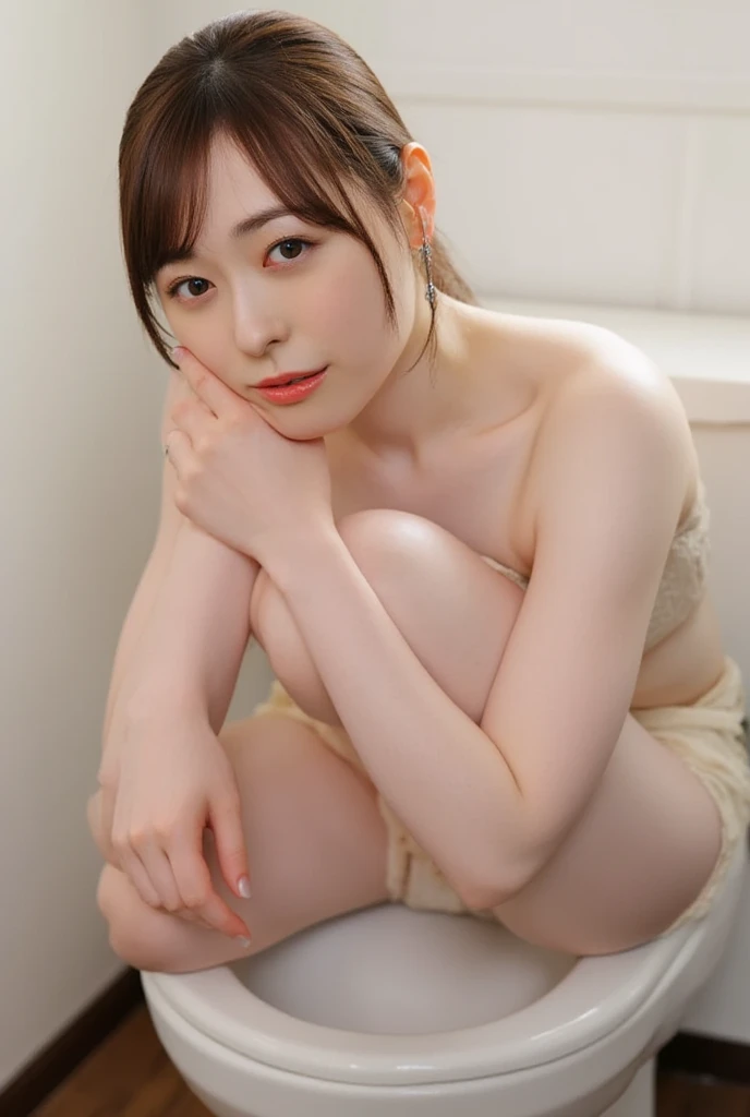 A beautiful nude woman sitting, open legs, on the floor